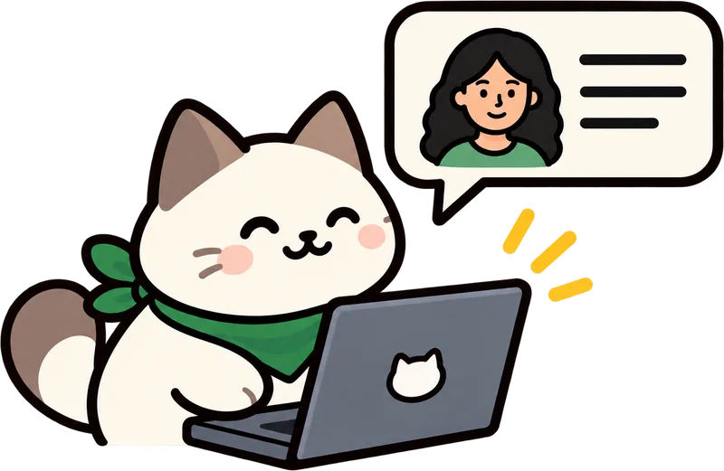 An agent at a laptop, a card with a person on it open beside them.